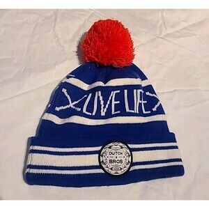 Dutch Bros Blue White Winter Beanie - Live Life- Cap Hat Skully Snow Board Ski